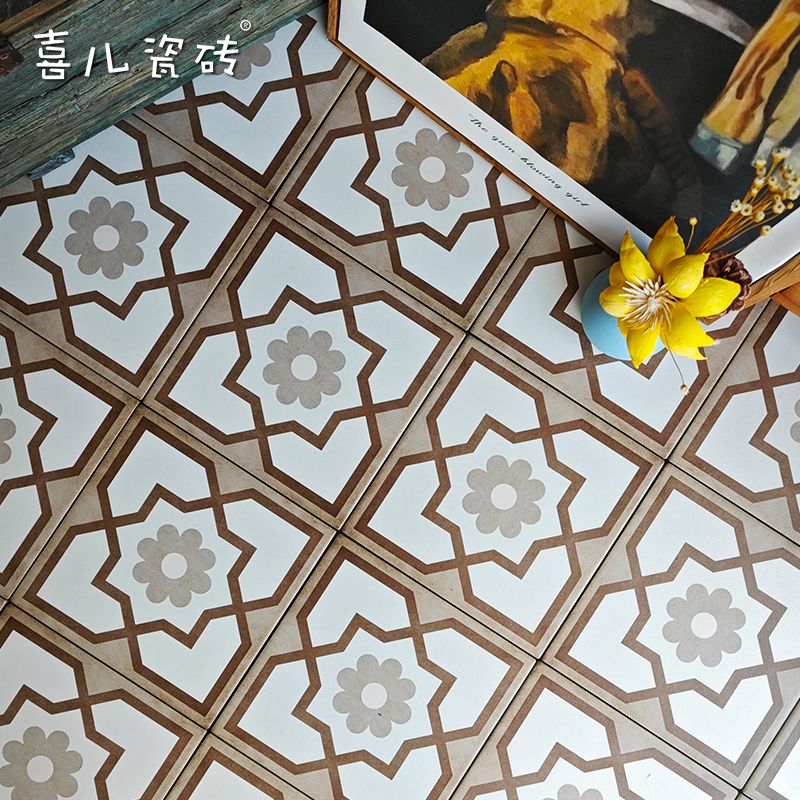 南洋风复古小花砖民宿酒店装修厨房卫生间地砖餐饮店咖啡厅过道