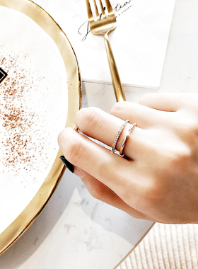 韩国简约双层双排镶钻不掉色钛