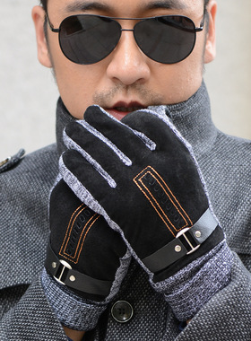 Men's winter riding gloves made of pigskin thickened and flu