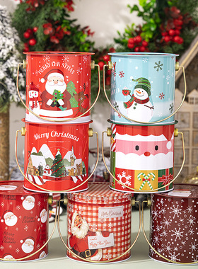 Christmas hand-held round bucket ironware storage box childr