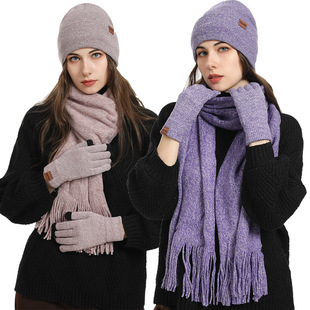 Winter Warm Knitted Hat Scarf and Gloves Set for Men and Wom
