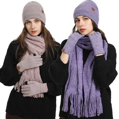 Winter Warm Knitted Hat Scarf and Gloves Set for Men and Wom
