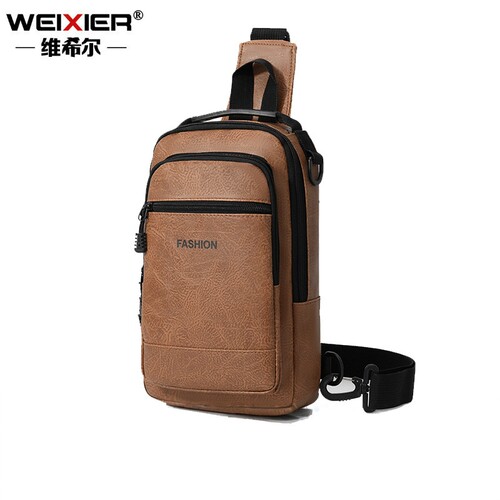 Vintage PU leather men's chest bag large capacity waterproof