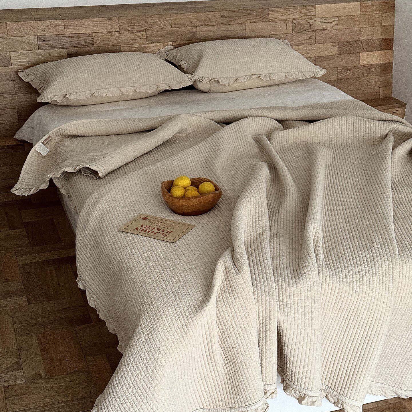 韩式高端极简舒适全棉纯棉砂洗床盖三件套榻榻米夹棉柔软加厚床单