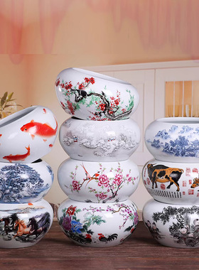 陶瓷鱼缸鱼盆水仙盆水培碗莲铜钱草盆笔洗工艺品装饰家居桌面摆件