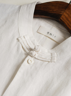 有叙新中式手工盘扣复古文艺百搭棉麻白衬衫