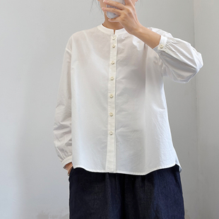 有叙新中式亚麻棉干净松弛简约微宽松小立领长袖休闲通勤白衬衫