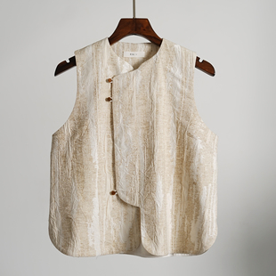 有叙新中式亚麻棉葵口领弧形下摆文艺复古斜襟右衽休闲百搭马甲