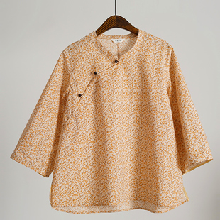有叙原创新中式定制60支全棉印花斜襟右衽复古文艺茶服宽松上衣