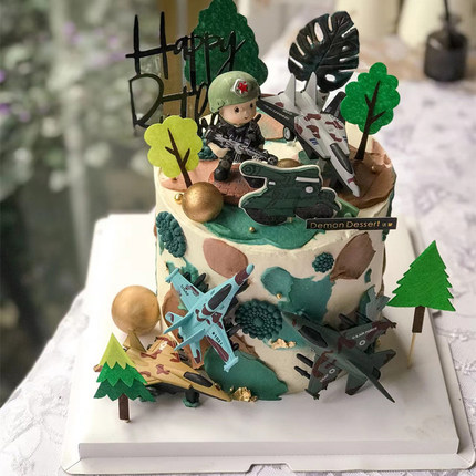 网红兵哥哥蛋糕装饰摆件坦克火箭炮导弹特种兵生日蛋糕插件插牌