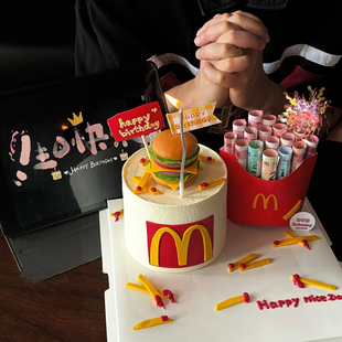 网红麦门麦当劳蛋糕装饰摆件小汉堡薯条盒子女友闺蜜甜品烘焙摆件