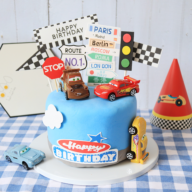 汽车总动员甜品台生日蛋糕