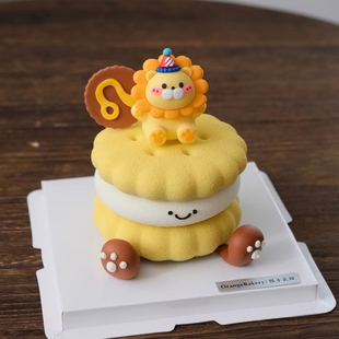 狮子座蛋糕装饰软胶派对帽小狮子玩偶摆件橙色系星座生日甜品插牌