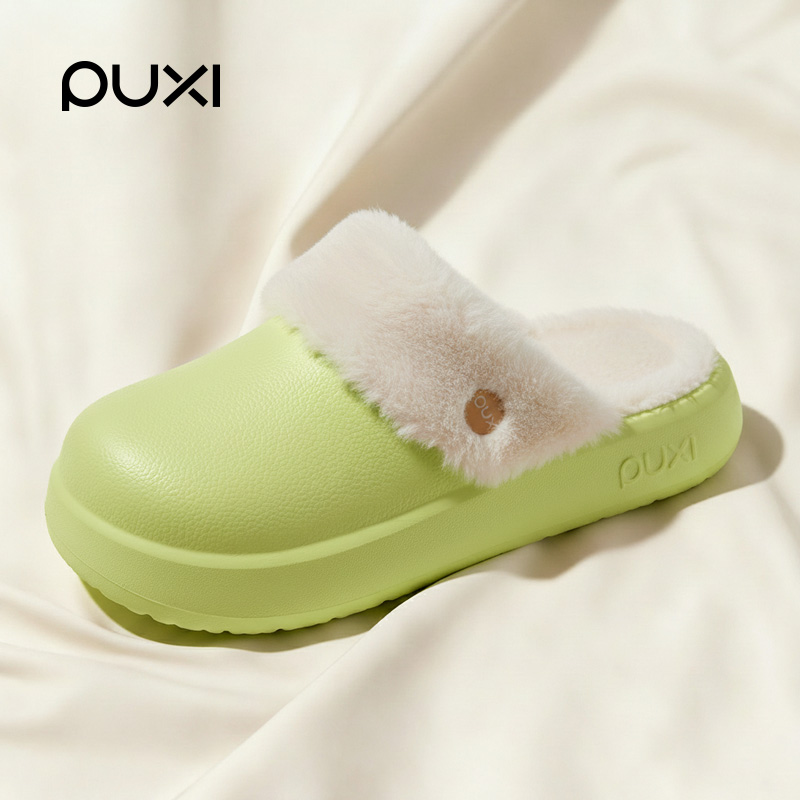 朴西新款可拆卸荔枝纹防水棉拖鞋女2025冬居家防滑静音情侣棉拖男