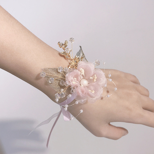西式婚礼新娘手腕花新郎胸花水晶花朵精致森系水钻伴娘姐妹团手环