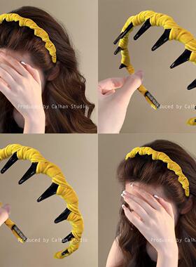 巴黎左岸~气质黄色丝绒波浪发箍女款高级感洋气时尚洗脸头箍发饰