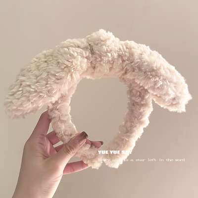 SAY绒绒奶兔 法式少女超大蝴蝶结羊羔毛发箍博主洗脸发卡头饰