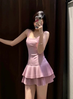 ZA外贸出口 女装新品无袖U领多色选宽褶连体裤式连衣裙3067322