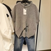 ZA外贸出口不对称小众设计灰色羊毛混纺针织超大款 背心女6771112