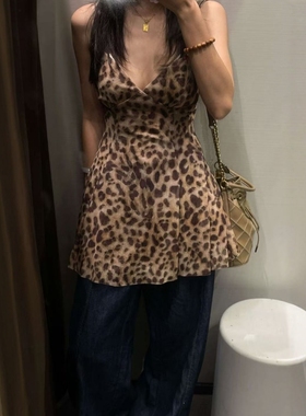 ZA外贸出口女装美式辣妹豹纹印花双层绢网短连衣裙5039132 115