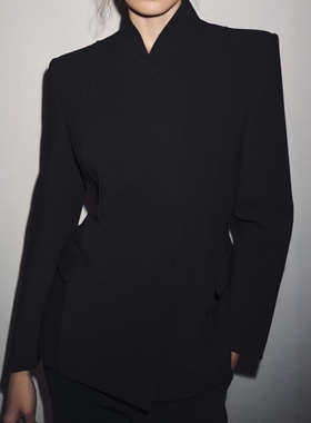 ZA外贸出口女装8870199素面微收腰简洁款立领修身西装外套8679425