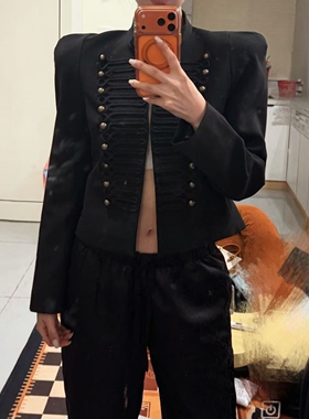 ZA外贸出口女复古宫廷风黑金编织带垫肩修身西装外套4840798 800