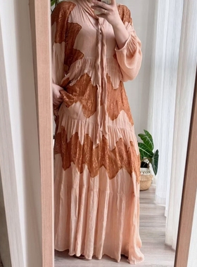 ZA外贸出口女装民族风分层装饰蝴蝶结拼接蕾丝连衣裙 5770232