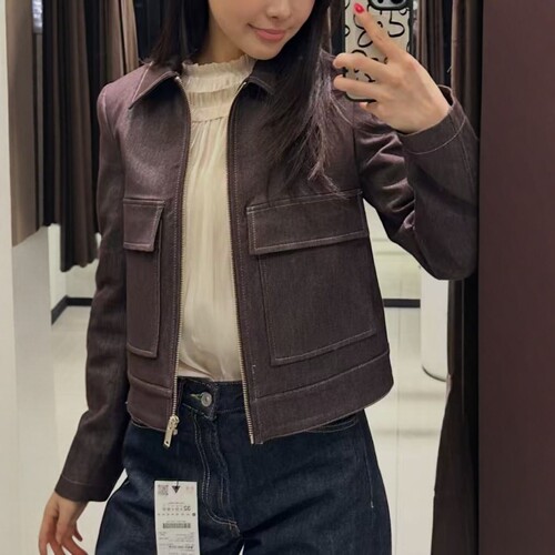 翻盖喇叭大口袋装饰短外套