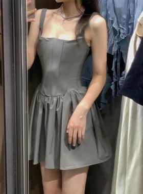 ZA外贸出口秋季新品完美鱼骨腰线甜妹宽吊带蓬蓬连衣裙女3067237