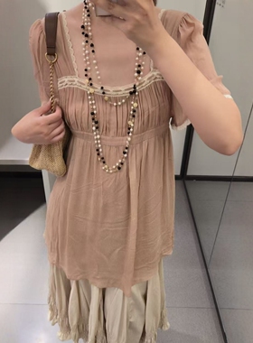 ZA外贸出口女装新款性感露背休闲宽松拼接蕾丝连衣裙4772329