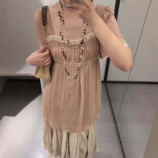 ZA外贸出口女装 性感露背休闲宽松拼接蕾丝连衣裙4772329 新款