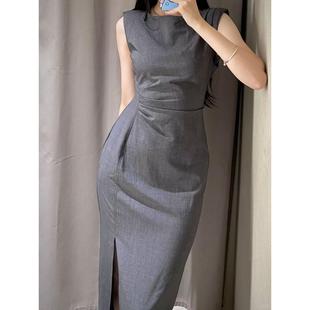 ZA外贸出口秋季 设计感下摆开叉腰身打褶迷笛连衣裙6962231 女装