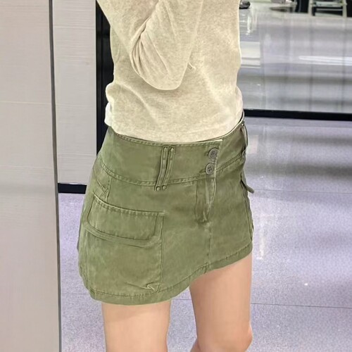 大口袋装饰中腰休闲短裙内里裙裤
