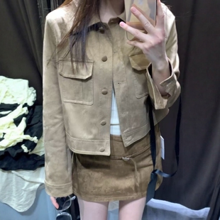 短裙 复古氛围感哑光焦糖麂皮质感裙裤 8490950 新款 ZA外贸出口女装