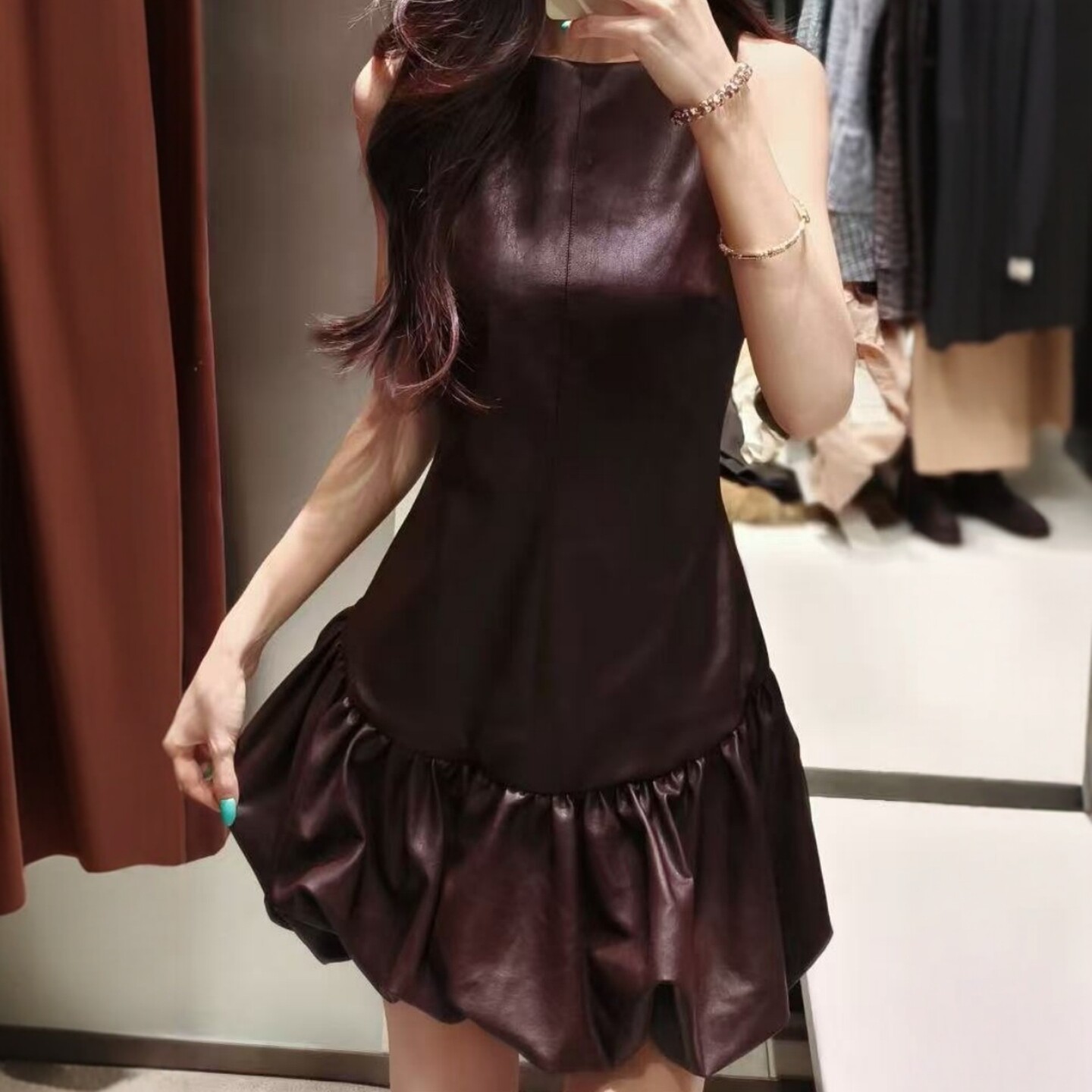 ZA外贸出口女装打蜡效果双层内里无袖连体裤式蓬蓬连衣裙4772309