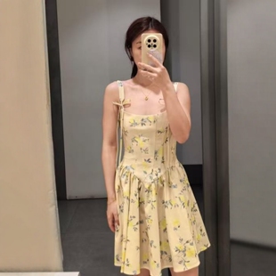 119 国风小碎花系带U领府绸短连衣裙3152227 ZA外贸出口女装 中式