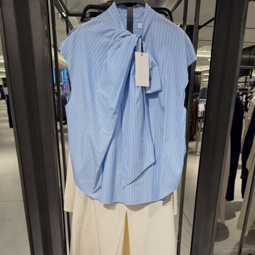 礼节装饰条纹蝴蝶结无袖衬衫