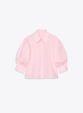 ZA外贸出口 新品女装通勤甜美法式灯笼泡泡袖翻领府绸衬衫2731082