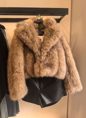 ZA外贸出口女装欧美风秋冬保暖人造皮草效果短款大衣外套 4391732