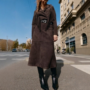 ZA外贸出口4344630朋克摇滚反绒皮效果流苏装 夹克4344632 饰短款