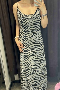 5039474 ZA外贸出口夏季 斑马纹印花绢网吊带长连衣裙 女装 037 新品