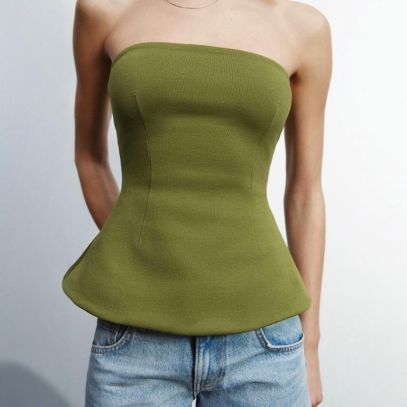 辣妹风双面布裹胸式上衣