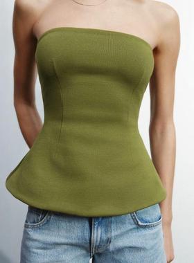 ZA外贸出口新品辣妹风一字肩胸衣式露肩双面布裹胸式上衣 3641312