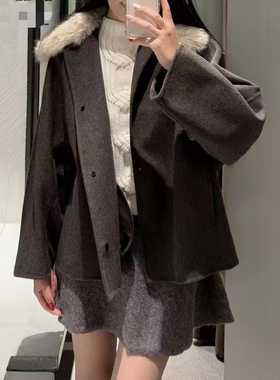 ZA外贸出口女装新品皮毛大翻领人造皮草效果领口夹克外套7522241