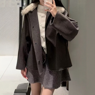 ZA外贸出口女装 皮毛大翻领人造皮草效果领口夹克外套7522241 新品