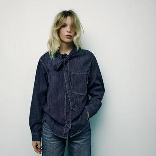 饰牛仔上衣衬衫 礼节蝴蝶结领带装 女5520267 法式 ZA外贸出口秋季