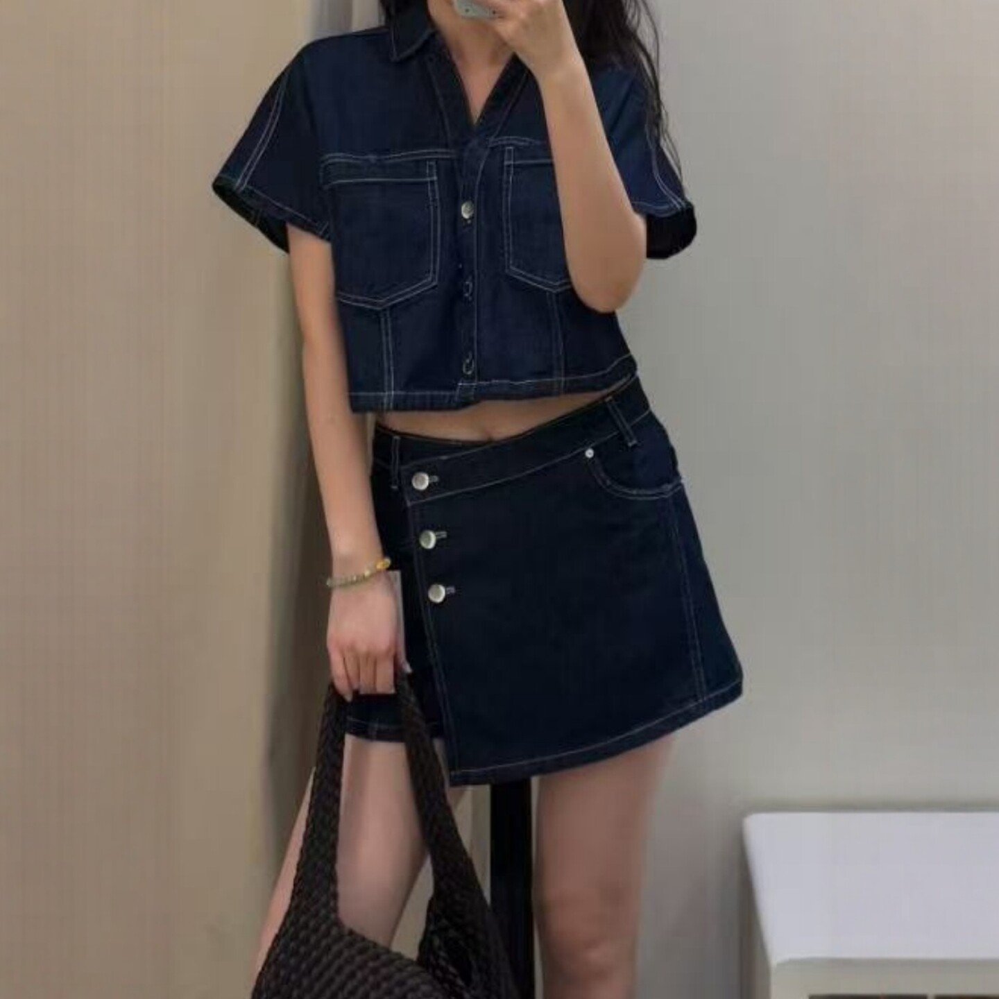 ZA外贸出口女装1416035飞袖小翻领牛仔套装短衬衫1416034 407