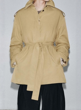 ZA外贸出口女装秋冬新款百搭经典款绗缝腰带短款风衣0518249704