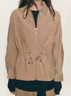 ZA外贸出口女装8372268小翻领衬衫式可调节腰身口袋饰外套8372265