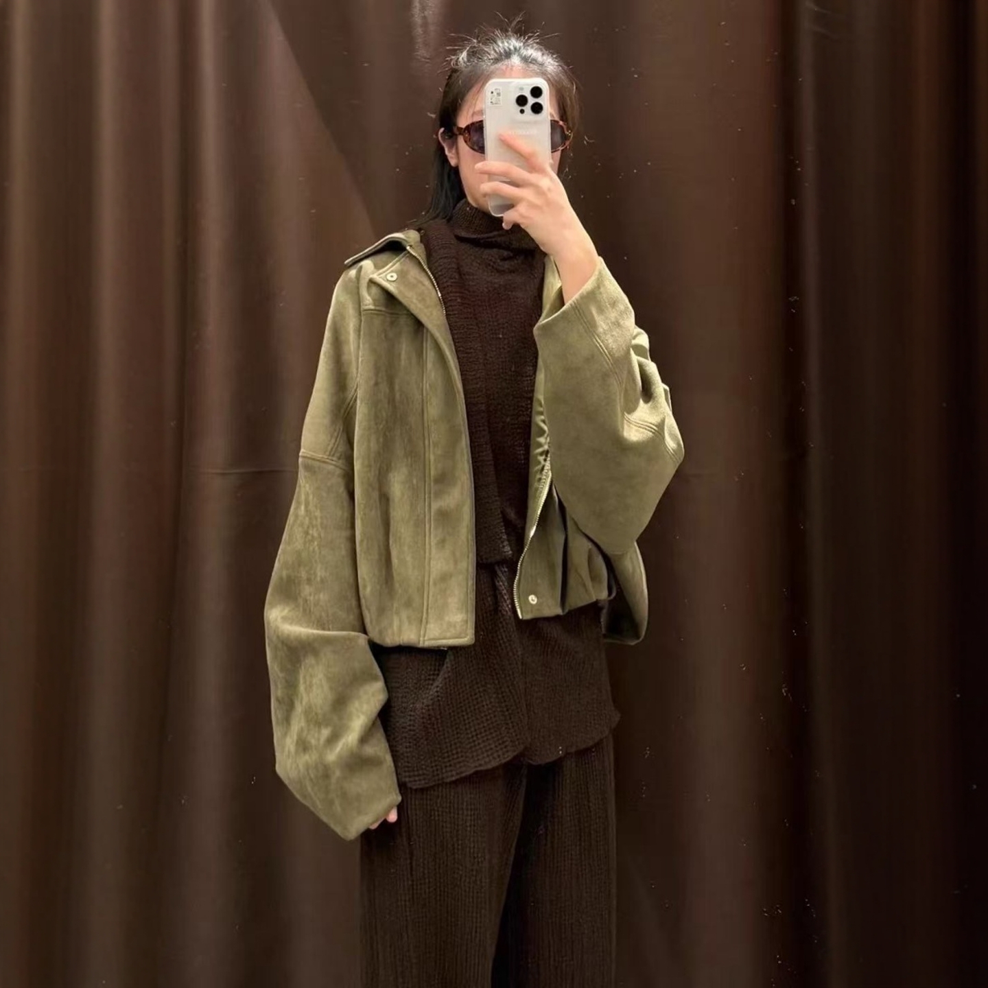 磨毛仿麂皮效果飞行员夹克外套